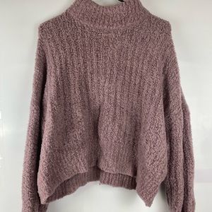 REI Coop Purple Wool Blend Pullover Crop Mock Neck Sweater Women’s L Cropped